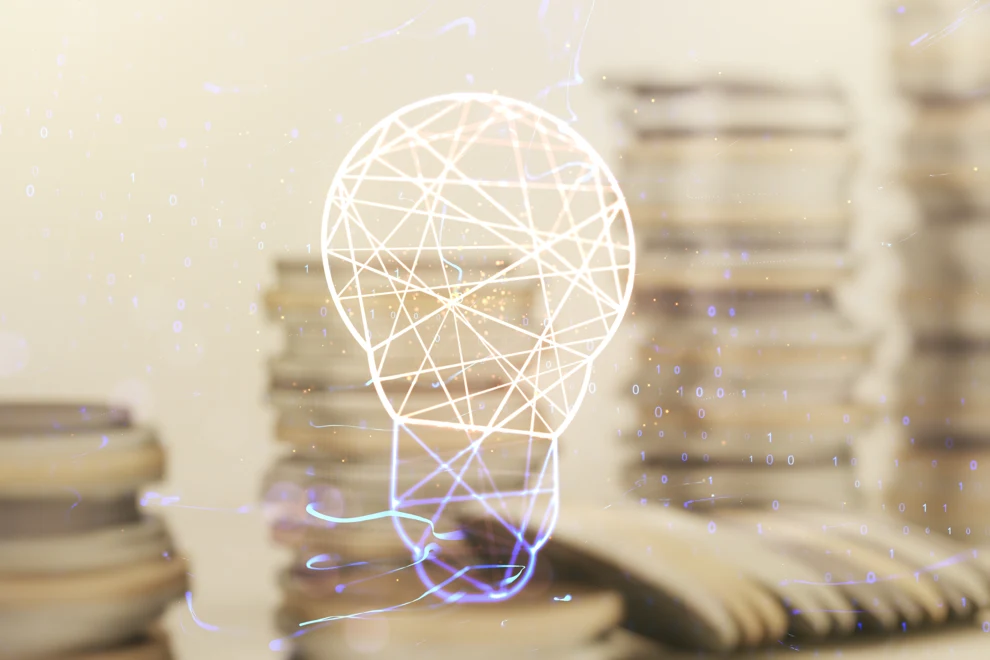 Digital glödlampa med pengar bakom
